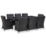 9 Piece Outdoor Dining Set Poly Rattan Black