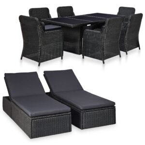 9 Piece Outdoor Dining Set Poly Rattan Black