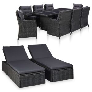 11 Piece Outdoor Dining Set Poly Rattan Black