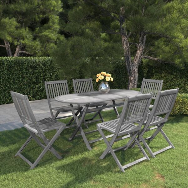 7 Piece Garden Dining Set Solid Acacia Wood Grey