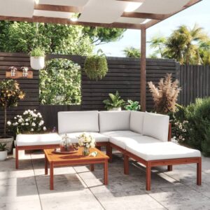 6 Piece Garden Lounge Set with Cushions Cream Solid Acacia Wood