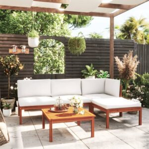 5 Piece Garden Lounge Set with Cushions Cream Solid Acacia Wood