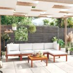 6 Piece Garden Lounge Set with Cushions Cream Solid Acacia Wood