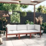 3-Seater Garden Sofa with Cushion Solid Acacia Wood