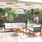 6 Piece Garden Lounge Set with Cushions Cream Solid Acacia Wood