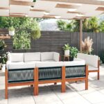 9 Piece Garden Lounge Set with Cushions Cream Solid Acacia Wood