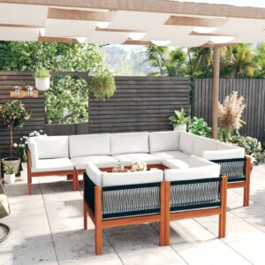 10 Piece Garden Lounge Set with Cushions Cream Solid Acacia Wood