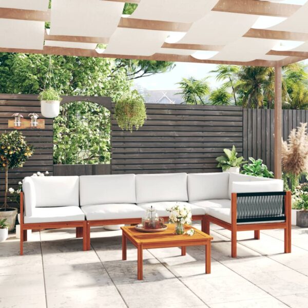 6 Piece Garden Lounge Set with Cushions Cream Solid Acacia Wood