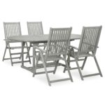 5 Piece Garden Dining Set Solid Wood Acacia Grey