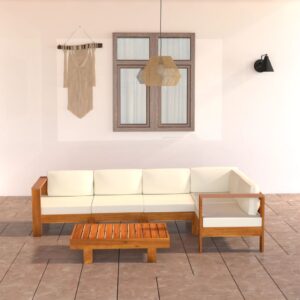 6 Piece Garden Lounge Set with Cream White Cushions Acacia Wood