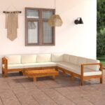 8 Piece Garden Lounge Set with Cream White Cushions Acacia Wood