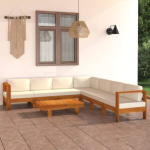 8 Piece Garden Lounge Set with Cream White Cushions Acacia Wood