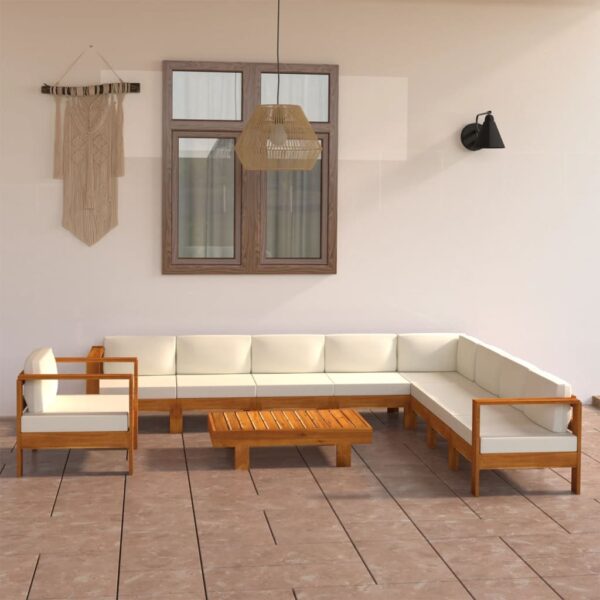 10 Piece Garden Lounge Set with Cream White Cushions Acacia Wood