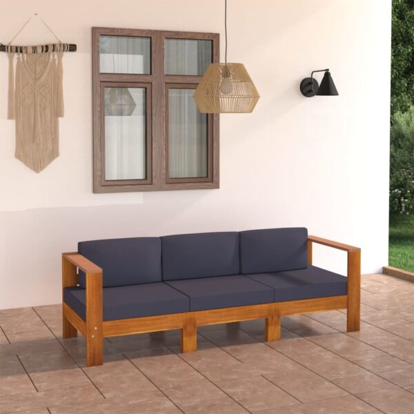 3-Seater Garden Sofa with Dark Grey Cushions Acacia Wood