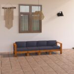 4-Seater Garden Sofa with Dark Grey Cushions Acacia Wood