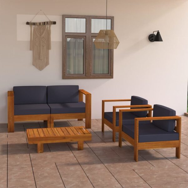 4 Piece Garden Lounge Set with Dark Grey Cushions Acacia Wood