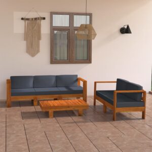 5 Piece Garden Lounge Set with Dark Grey Cushions Acacia Wood