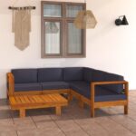 6 Piece Garden Lounge Set with Dark Grey Cushions Acacia Wood