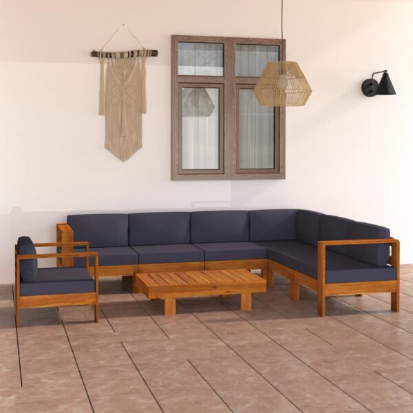 8 Piece Garden Lounge Set with Dark Grey Cushions Acacia Wood