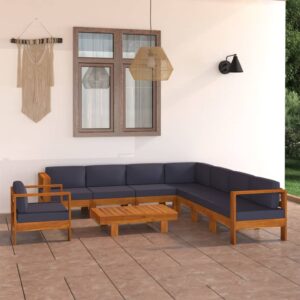 9 Piece Garden Lounge Set with Dark Grey Cushions Acacia Wood