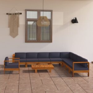 10 Piece Garden Lounge Set with Dark Grey Cushions Acacia Wood