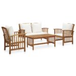 4 Piece Garden Lounge Set with Cushions Solid Acacia Wood