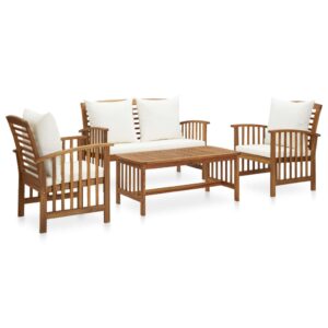 4 Piece Garden Lounge Set with Cushions Solid Acacia Wood