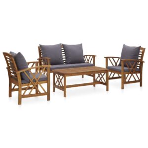 4 Piece Garden Lounge Set with Cushions Solid Acacia Wood