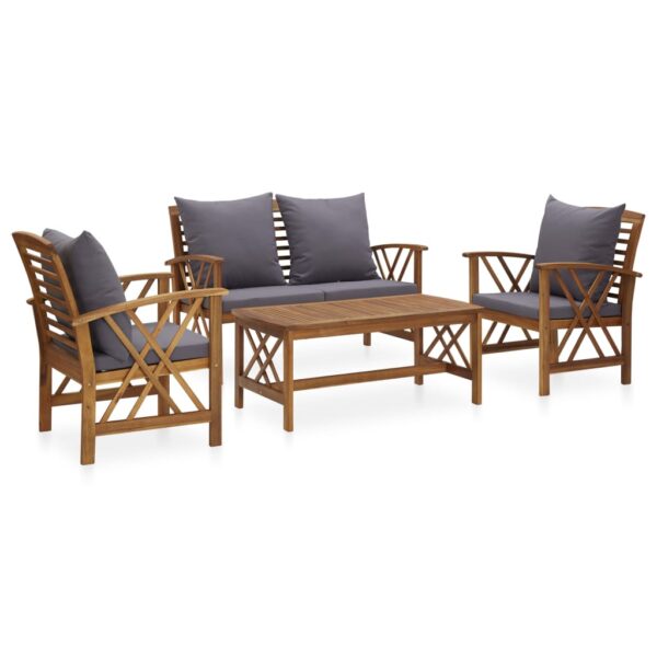 4 Piece Garden Lounge Set with Cushions Solid Acacia Wood