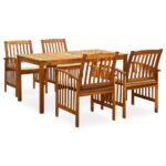 5 Piece Garden Dining Set with Cushions Solid Acacia Wood