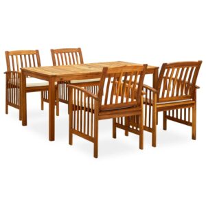 5 Piece Garden Dining Set with Cushions Solid Acacia Wood