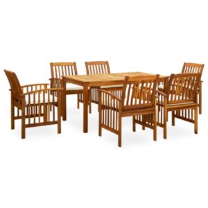 7 Piece Garden Dining Set with Cushions Solid Acacia Wood