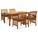 5 Piece Garden Dining Set with Cushions Solid Acacia Wood