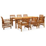 9 Piece Garden Dining Set with Cushions Solid Acacia Wood