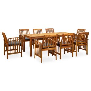 9 Piece Garden Dining Set with Cushions Solid Acacia Wood