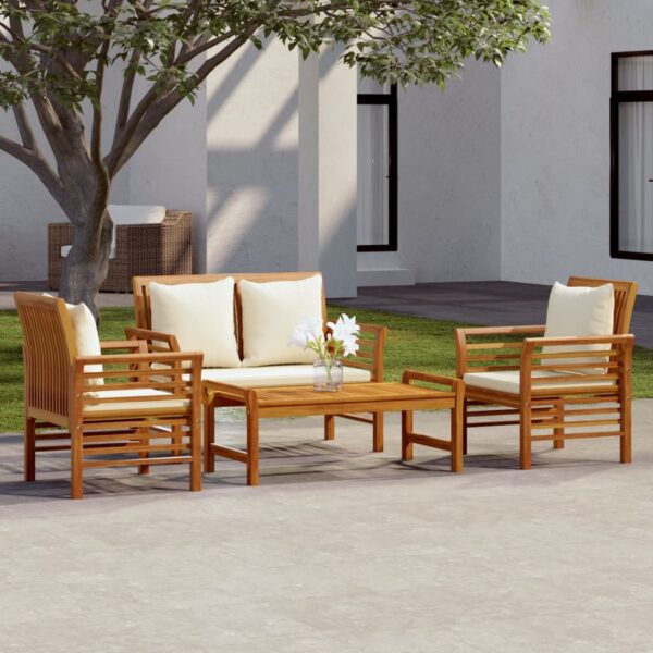 4 Piece Garden Lounge Set with Cushions Solid Wood Acacia