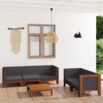 6 Piece Garden Lounge Set with Cushions Solid Acacia Wood