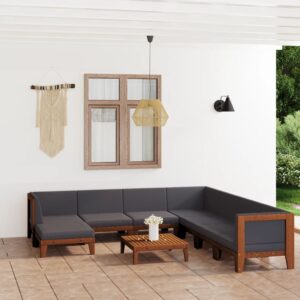 9 Piece Garden Lounge Set with Cushions Solid Acacia Wood