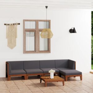 6 Piece Garden Lounge Set with Cushions Solid Acacia Wood