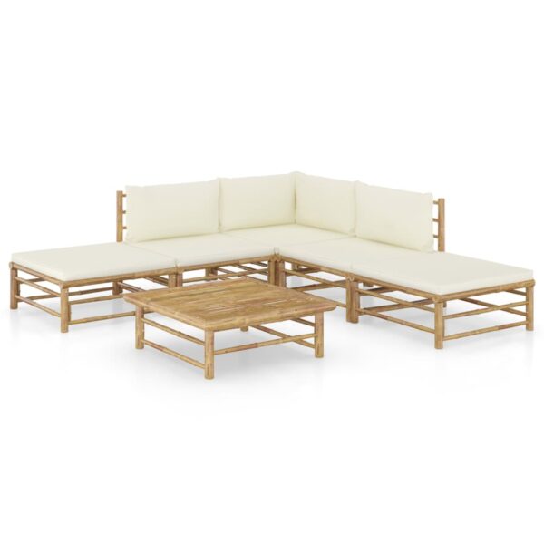 6 Piece Garden Lounge Set with Cream White Cushions Bamboo