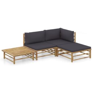 4 Piece Garden Lounge Set with Dark Grey Cushions Bamboo