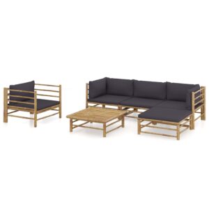 6 Piece Garden Lounge Set with Dark Grey Cushions Bamboo