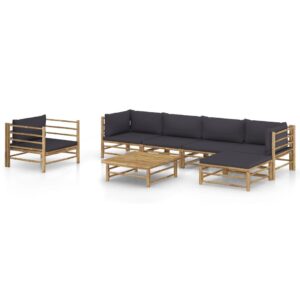 7 Piece Garden Lounge Set with Dark Grey Cushions Bamboo