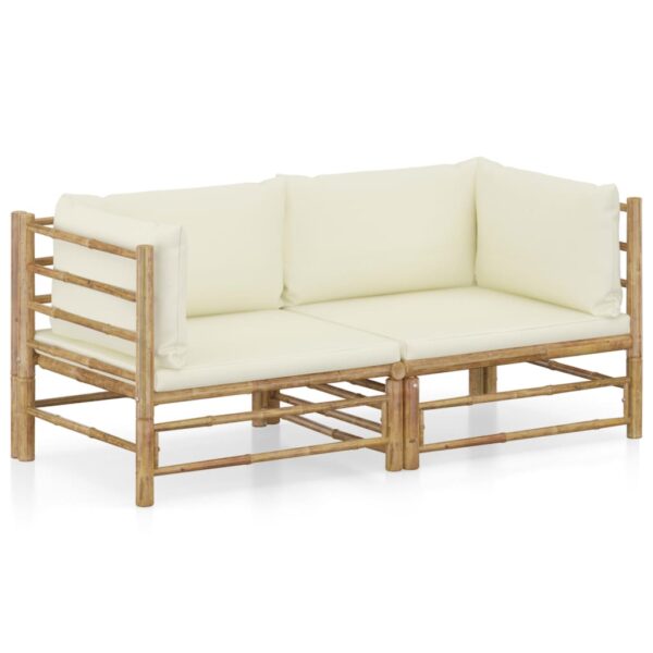 Bamboo Garden Lounge Set Outdoor Patio Furniture with Cream Cushions