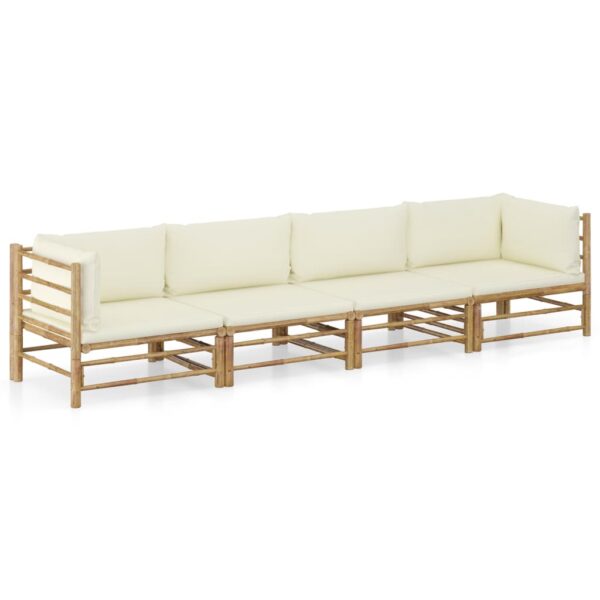 4 Piece Garden Lounge Set with Cream White Cushions Bamboo