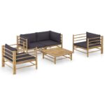 5 Piece Garden Lounge Set with Dark Grey Cushions Bamboo