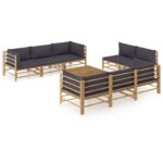 9 Piece Garden Lounge Set with Dark Grey Cushions Bamboo