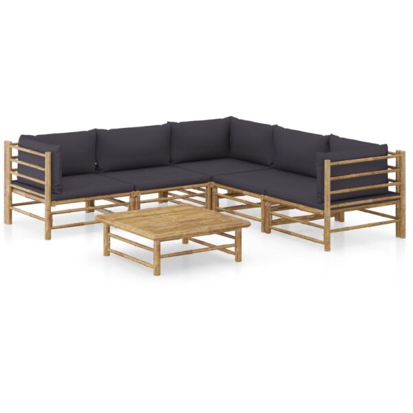 6 Piece Garden Lounge Set with Dark Grey Cushions Bamboo