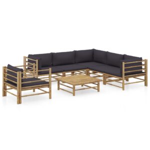 7 Piece Garden Lounge Set with Dark Grey Cushions Bamboo