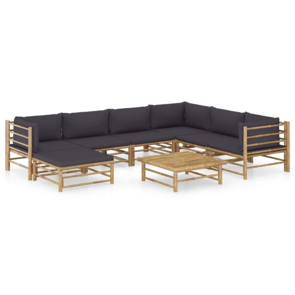 8 Piece Garden Lounge Set with Dark Grey Cushions Bamboo